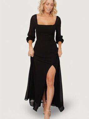 New Baltic Born Black Giselle Chiffon Evening Dress MOB Womens Large NWT